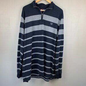 Chaps Mens Quarter Zip Pullover Sweater Size 2XT Heavy Cotton Navy Gray Stripes
